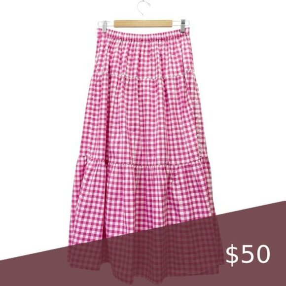J. Crew Triple Tiered Gingham Skirt Style AL218 | Length:  33" - Picture 7 of 10